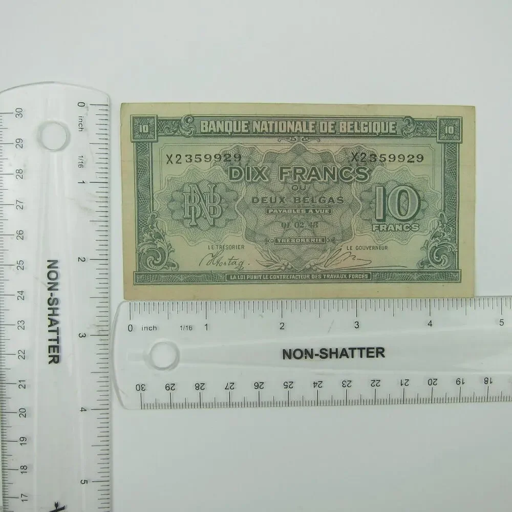 Belgium 10 Francs Banknote World War WWII-2 Paper Currency Vintage 1943 - Picture 3 of 9